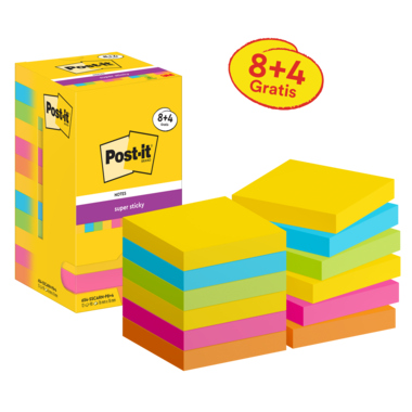 Post-it Haftnotiz 654-SSCARN-P8+4 76x76mm 90Bl farbig 12 Stück
