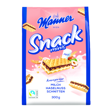 Manner Gebäck Snack Minis Milch Haselnuss 27701000 300g