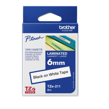 P-touch Schriftbandkassette TZE211 6mmx8m laminiert schwarz auf weiß
