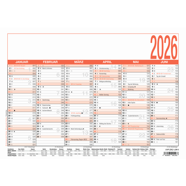 ZETTLER Tafelkalender 2026 907-0000 6 Monate 1 Seite