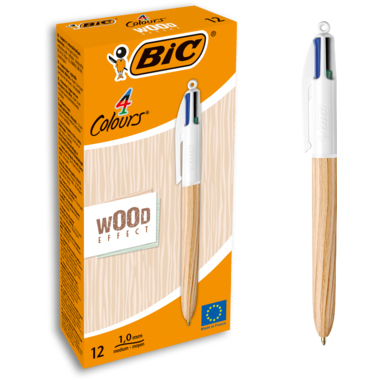 BIC Mehrfarbkugelschreiber 4Colours Wood Style 508964 natur Aktion 12St
