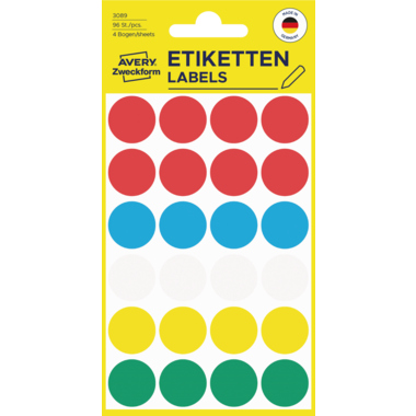 Avery Zweckform Markierungspunkt 3089 18mm farb. sort. 96 Stück