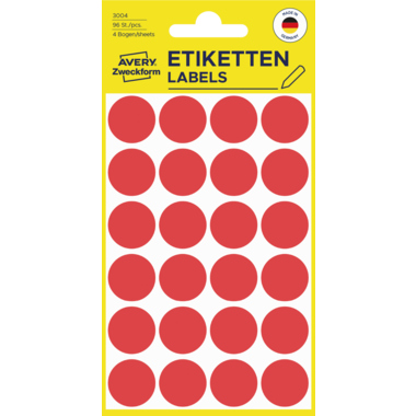 Avery Zweckform Markierungspunkt 3004 18mm rot 96 Stück