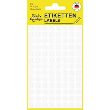 Avery Zweckform Markierungspunkt 3175 8mm weiß 416 Stück