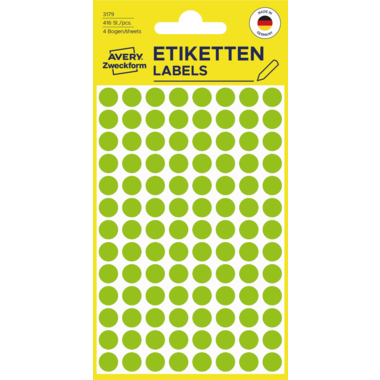 Avery Zweckform Markierungspunkt 3179 8mm leuchtgrün 416 Stück