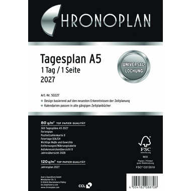 Chronoplan Tagesplan 2027 A5 148,5x210mm 1T/1S 50227