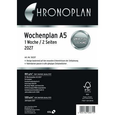 Chronoplan Wochenplan 2027 A5 148,5x210mm 1W/2S 50237