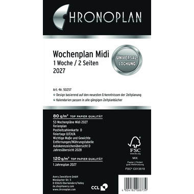 Chronoplan Wochenplan 2027 Midi 96x172mm 1W/2S 50257