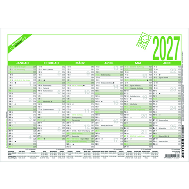 ZETTLER Arbeitstagekalender 2027 A4 quer 6M/1S 907-0700