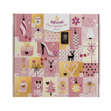 Decoris Adventskalender Figuren 3,5x2,5x5cm Glas sort 123833
