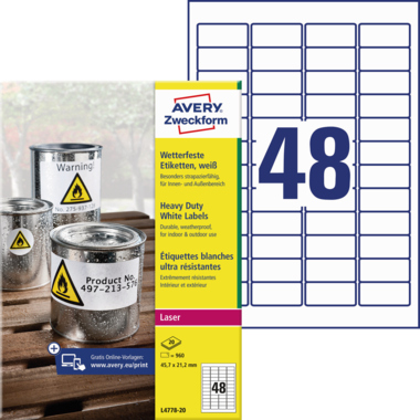 Avery Zweckform Folienetikett L4778-20 weiß 960 Stück