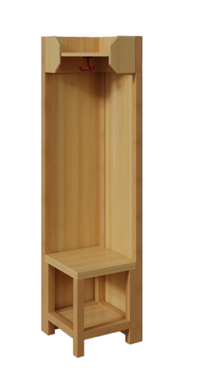 Innenecke für Kindergartengarderobe mit offener Ablage und Paneelrückwand Höhe 130 cm buche