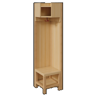 Innenecke für Kindergartengarderobe mit einfacher Ablage und Paneelrückwand Höhe 130 cm buche