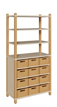 Kindergarten Stollenschränke mit 12 Massivholzkästen ohne Sichtfenster Breite 82cm Höhe 160cm