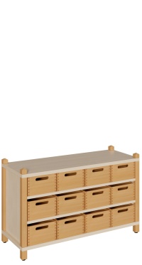 Kindergarten Stollenschränke mit 12 Massivholzkästen ohne Sichtfenster Breite 106cm Höhe 60cm