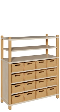 Kindergarten Stollenschränke mit 16 Massivholzkästen ohne Sichtfenster Breite 106cm Höhe 120cm