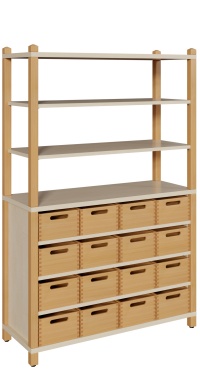Kindergarten Stollenschränke mit 16 Massivholzkästen ohne Sichtfenster Breite 106cm Höhe 160cm