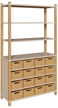 Kindergarten Stollenschränke mit 16 Massivholzkästen ohne Sichtfenster Breite 106cm Höhe 180cm