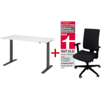 Büromöbel Aktions-Set - Elektrischer Schreibtisch 160 x 80 cm graphit/weiß + NowyStyl Bürodrehstuhl Navigo 
