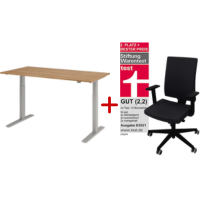 Büromöbel Aktions-Set - Elektrischer Schreibtisch 160 x 80 cm silber/nussbaum + NowyStyl Bürodrehstuhl Navigo 