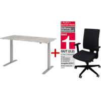 Büromöbel Aktions-Set - Elektrischer Schreibtisch 160 x 80 cm silber/beton + NowyStyl Bürodrehstuhl Navigo 
