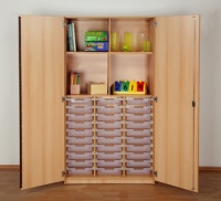 Boxenschrank 2 Einlegeböden 30 Boxen 104,5 x 190 x 50 cm buche