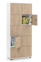 Schließfachschrank OFFICE-LINE mit 10 Fächern Ahorndekor mit Posteinwurf Zylinderschloss mit Wechselzylinder Korpus weiß