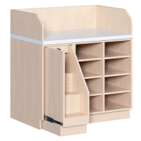 Wickelkommode dreireihig Ausziehbarer Aufstieg links mittig und rechts Regal mit jeweils 3 Einlegeböden 71cm tief
