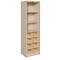 Kindergarten Korpus-Schrank oben Regal mit 2 Einlegeböden unten 8 Kästen ohne Sichtfenster Breite 52cm Höhe 180cm Tiefe 70cm
