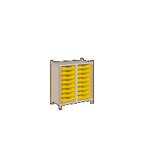Kindergarten Stollenschrank mit 16 flache Ergo Tray Boxen Breite 74,50cm Höhe 80cm Tiefe 40 cm