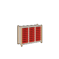 Kindergarten Stollenschrank mit 24 flache Ergo Tray Boxen Breite 109cm Höhe 80cm Tiefe 40 cm