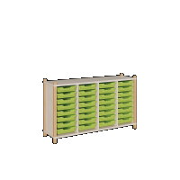 Kindergarten Stollenschrank mit 32 flache Ergo Tray Boxen Breite 143cm Höhe 80cm Tiefe 40 cm