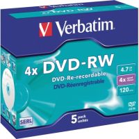 Verbatim DVD-RW 43285 4x 4.7GB 120Min Jewelcase 5 Stück