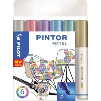 PILOT Kreativmarker PINTOR METAL 4161S6M M sort. 6 St./Pack.