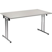 Klapptisch T-Fuß gerade 1.400x700mm Gestell verchromt Platte lichtgrau
