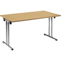 Klapptisch T-Fuß gerade 1.400x700mm Gestell verchromt Platte buche