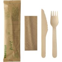 PAPSTAR Besteckset pure 88229 Holz Papierbeutel 50 Stück